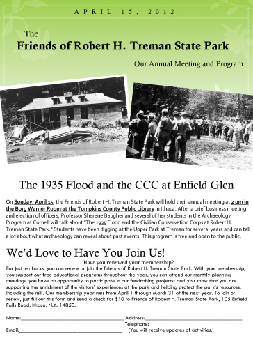 Friends of Robert H. Treman State Park, archeology, 1935 flood, CCC