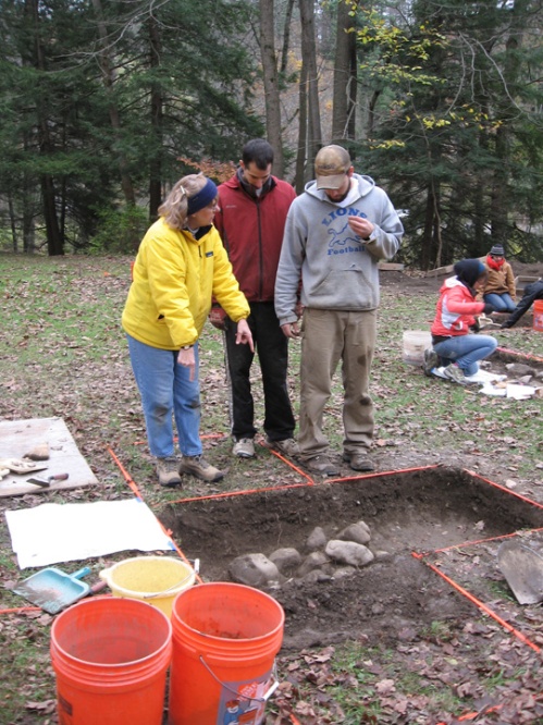 Cornell archeology students in upper Robert H. Treman State Park near Ithaca, NY